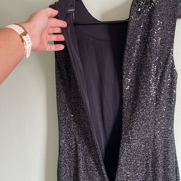 Carmen Marc Valvo Black Beaded Sequin Evening Formal Gown Dress 6 - Picture 7 of 7